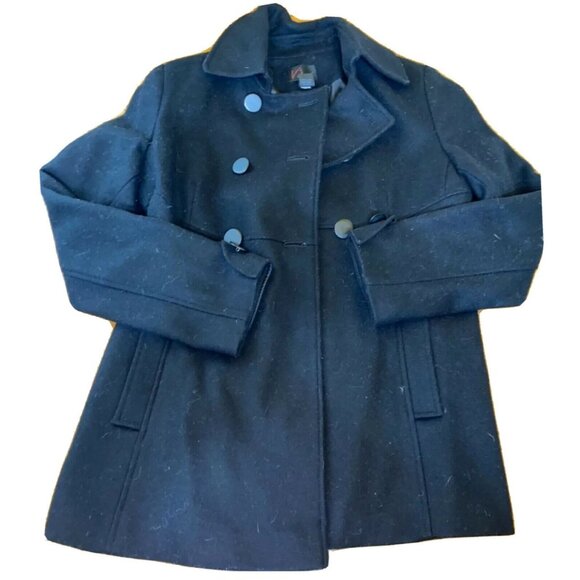 Womens Black Wool Blend Double-Breasted Peacoat Size 10 By Via - Picture 1 of 5